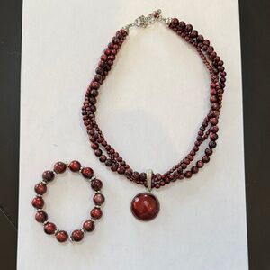 Garnet Red Necklace and Bracelet Set